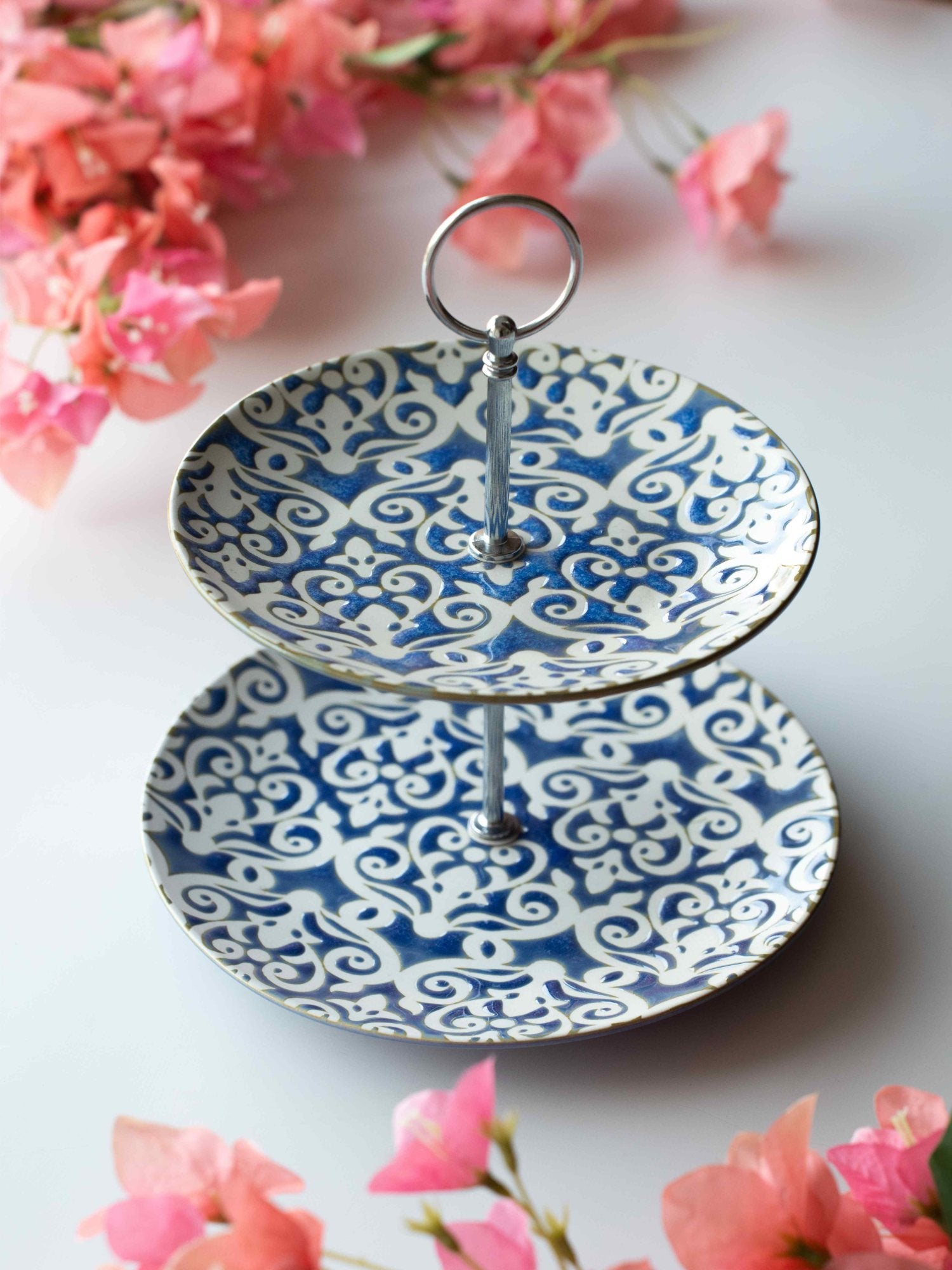 Elements of Piharwa Blue Geometric 2 Tier Porcelain Platter