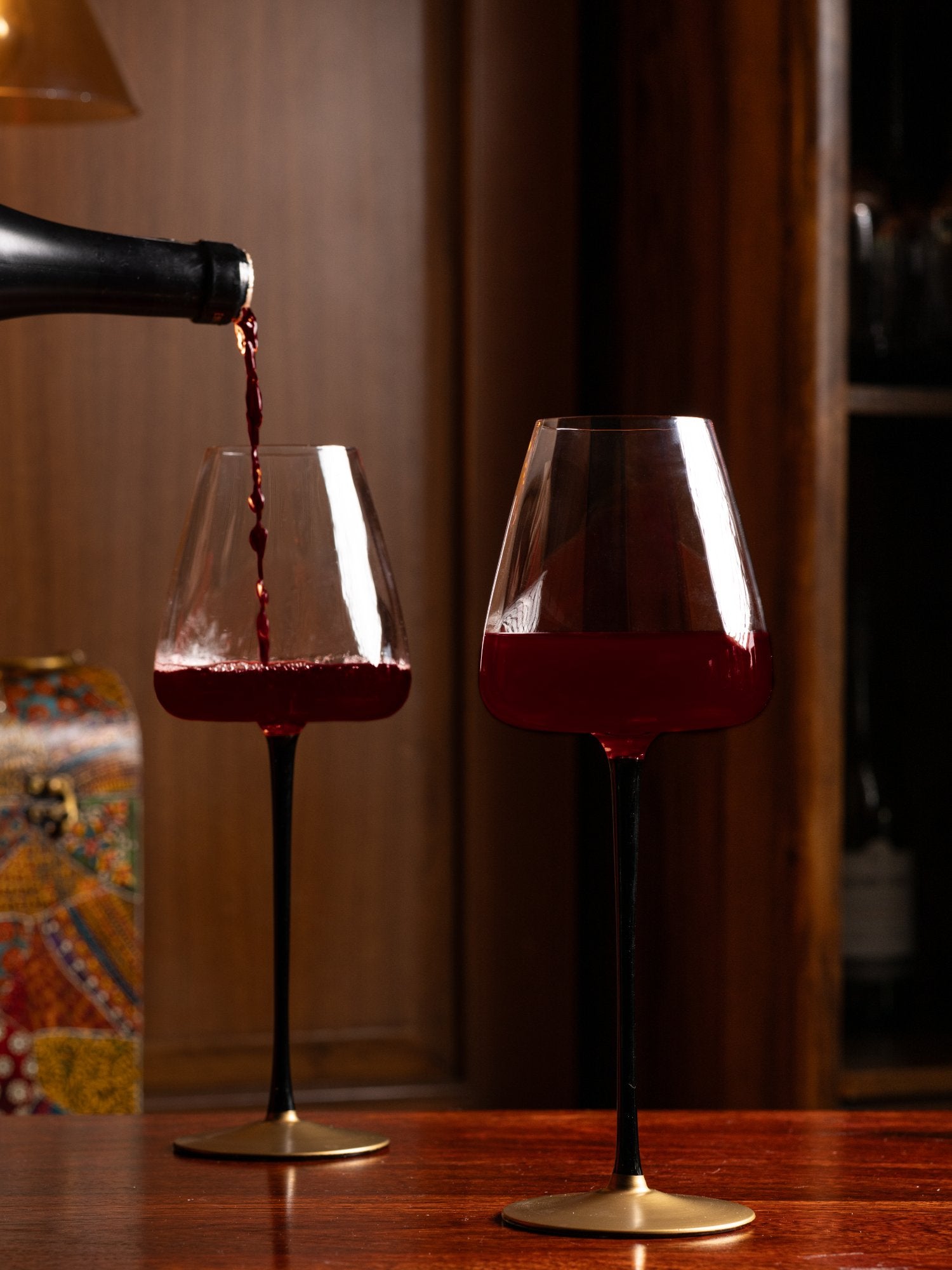 Elements of Piharwa Tall wine glass with Royal black stem and golden base (Set of 4)