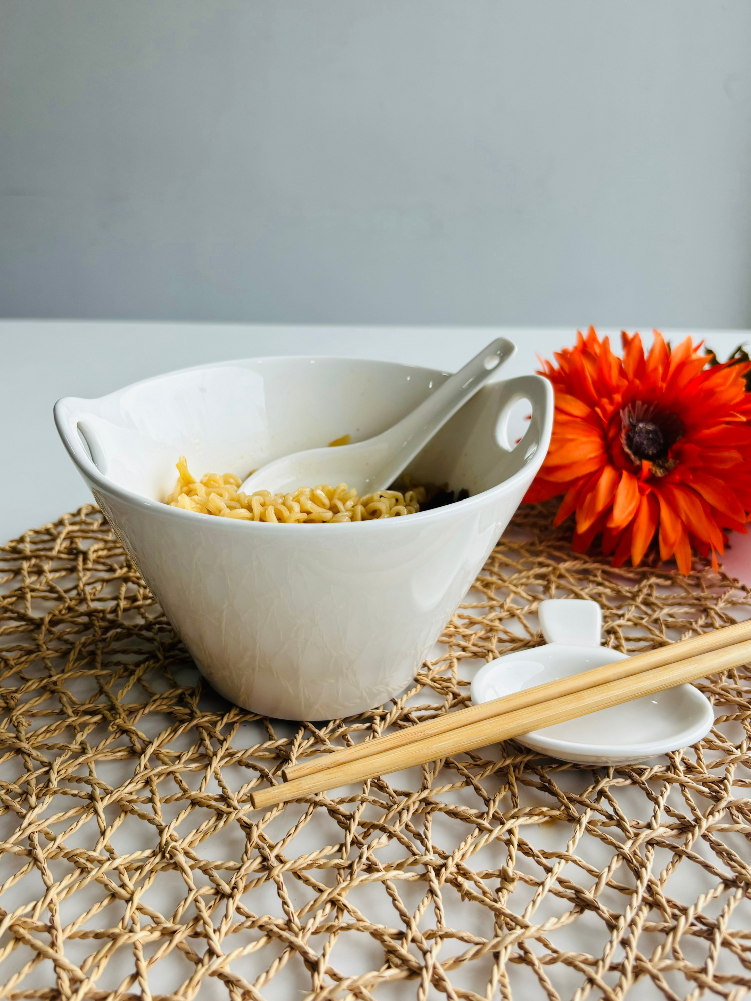 Elements of Piharwa Ceramic Noodle Bowl with Chopstick and Spoon
