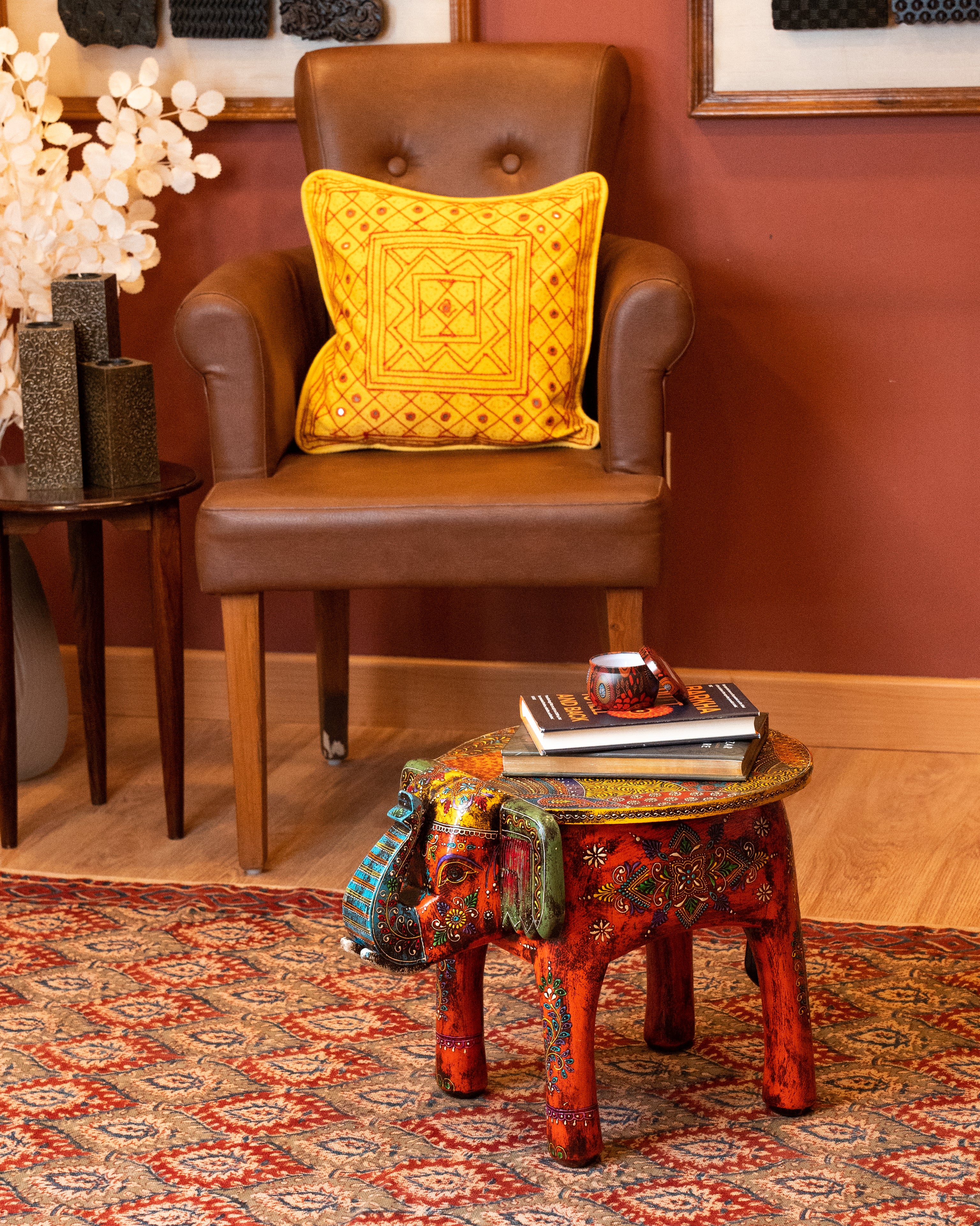 Elements of Piharwa Handcrafted Elephant Bust Side Stool