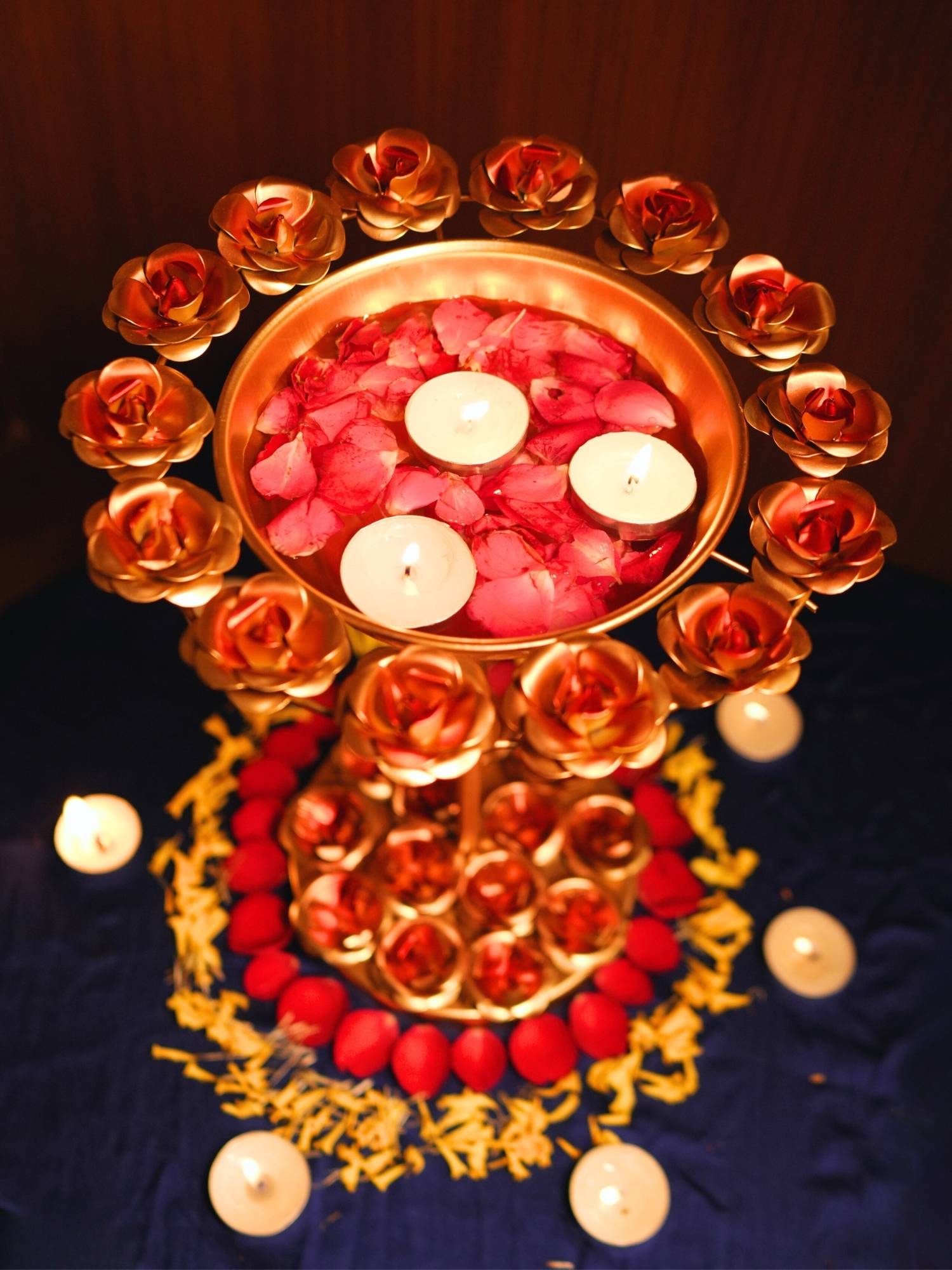 Rose petal urli for tea lights and candle, this urli can add a chrm and warm to your festivals .