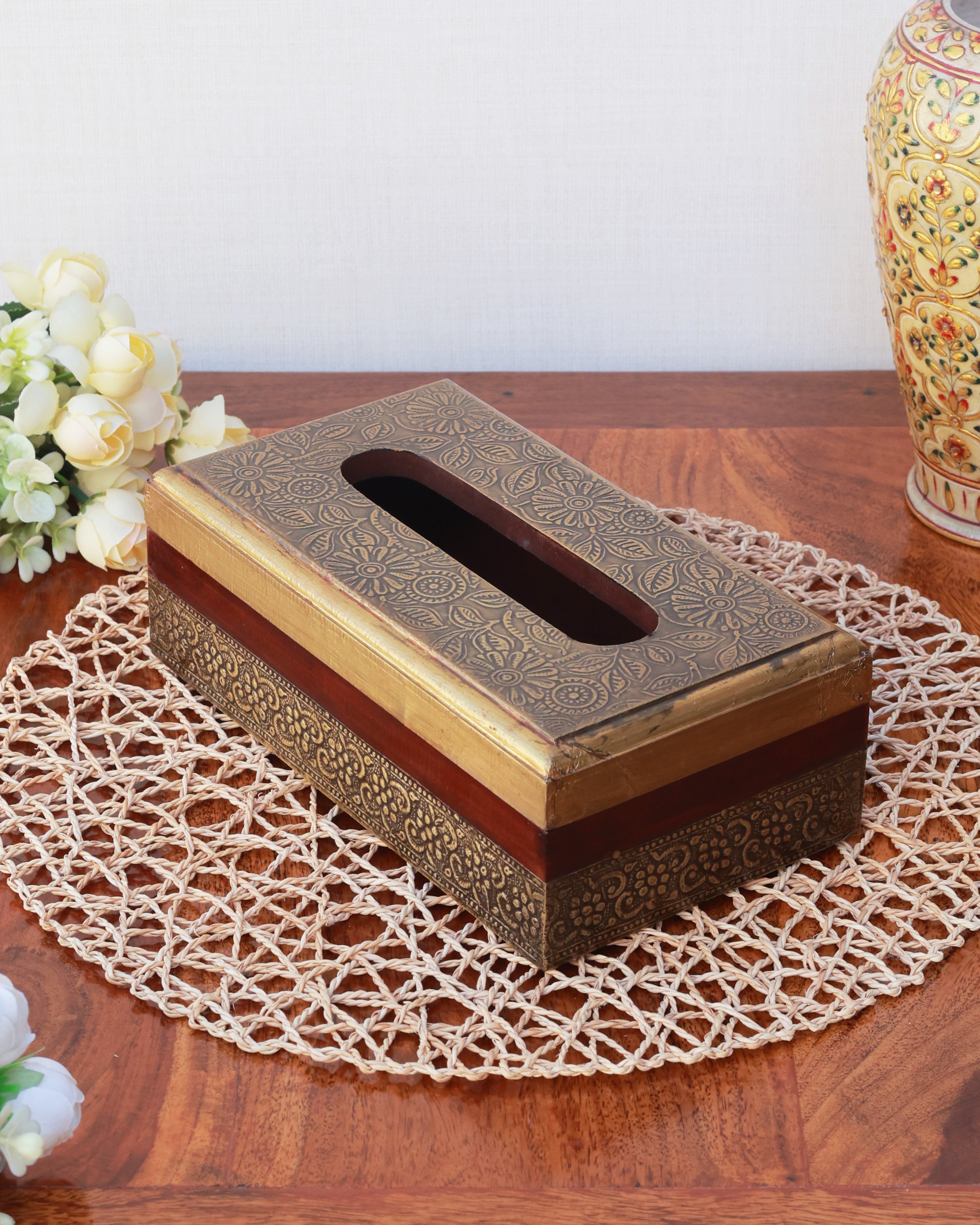 Piharwa Regal Bloom Brass-Fitted Tissue Box