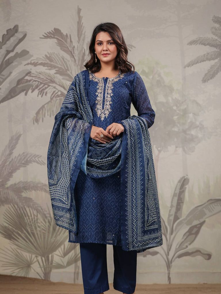 Piharwa Chanderi Goota Pati Suit Blue