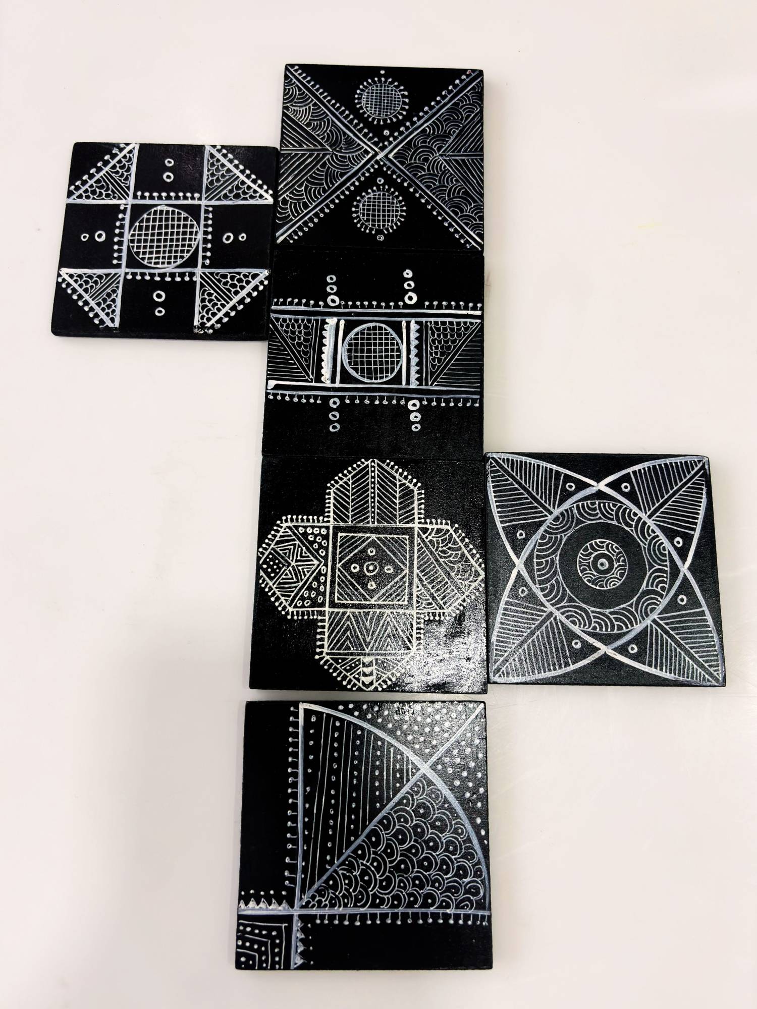Elements of Piharwa Classic Square - Hand Painted Wooden Coasters (Set of 6)