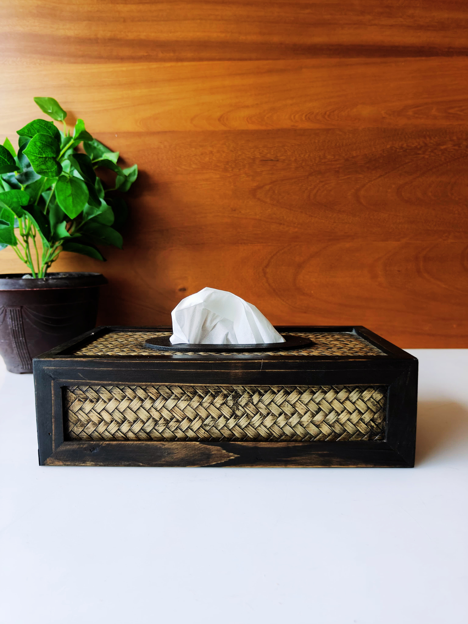 Elements of piharwa Bamboo Weave Tissue Holder Cream