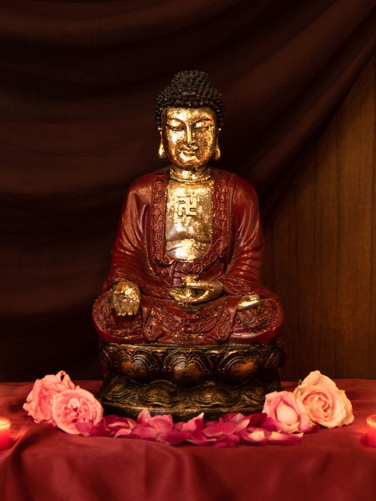 Elements of Piharwa Lord Buddha meditating statue Red