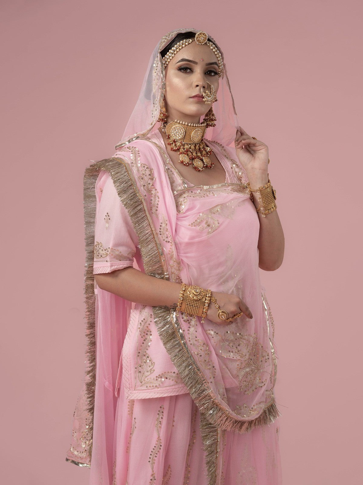 Piharwa Pink Chinon Rajasthani Poshak