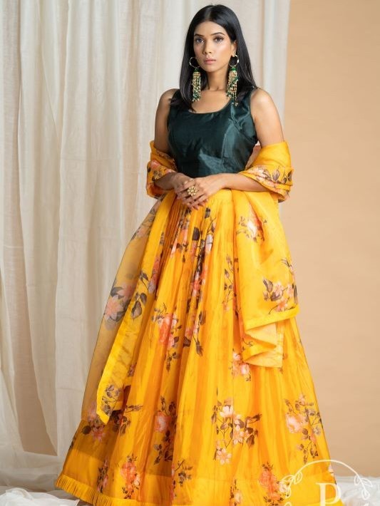 Piharwa Yellow Raw Silk Lehenga