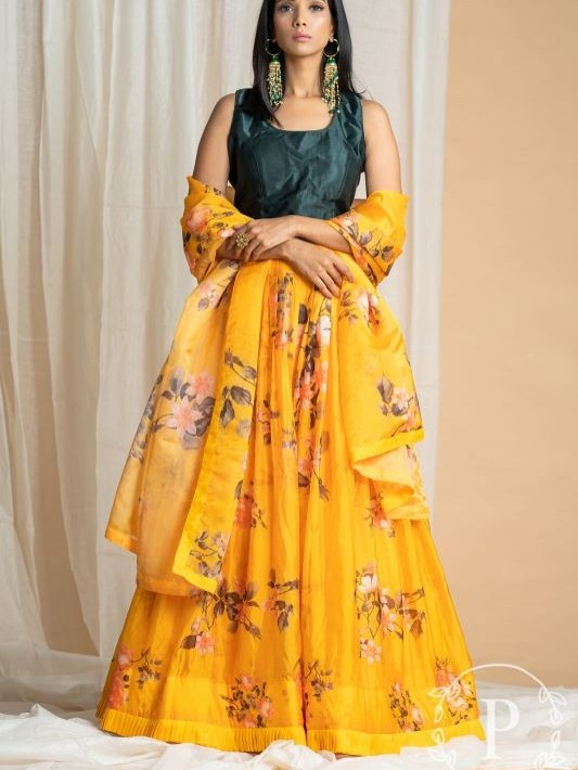 Piharwa Yellow Raw Silk Lehenga