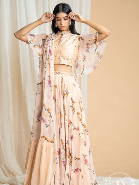 Piharwa Peach Georgette Lehenga