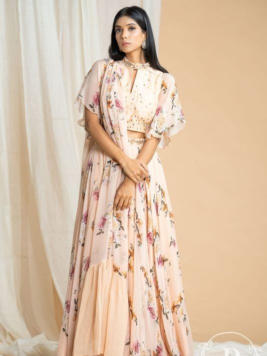 Piharwa Peach Georgette Lehenga