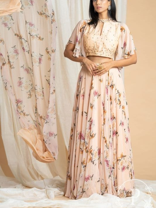 Piharwa Peach Georgette Lehenga