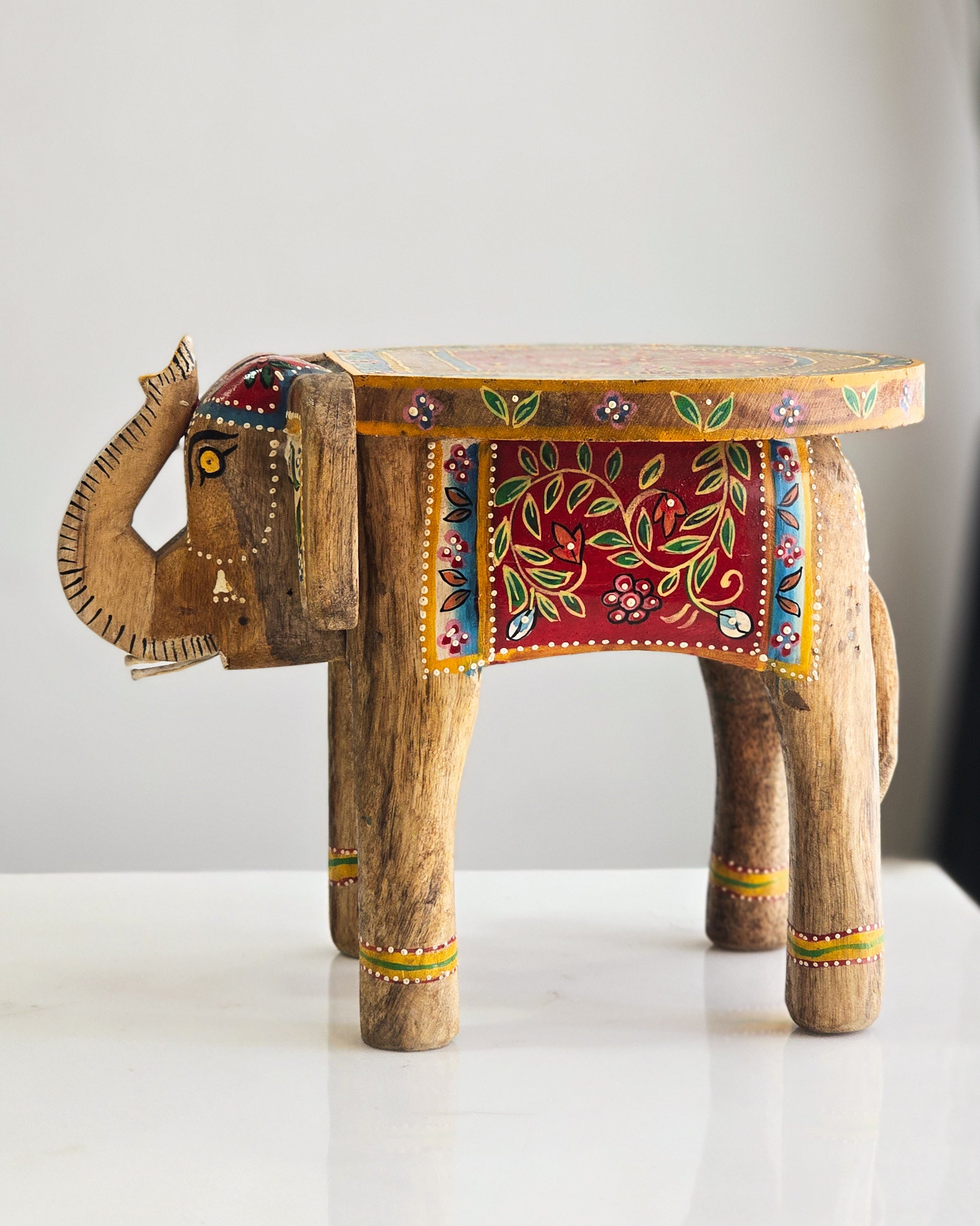 Elements of Piharwa Handcrafted Elephant Bust Side Stool