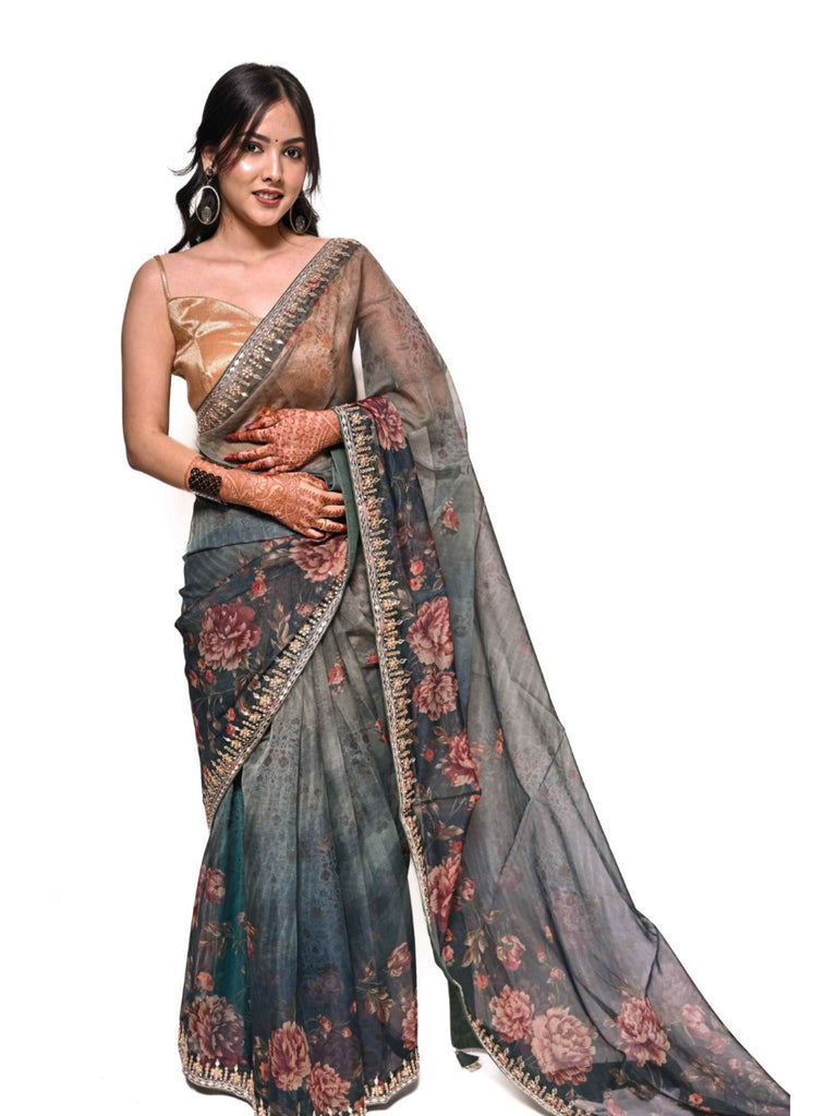 Piharwa Floral Printed Organza Saree