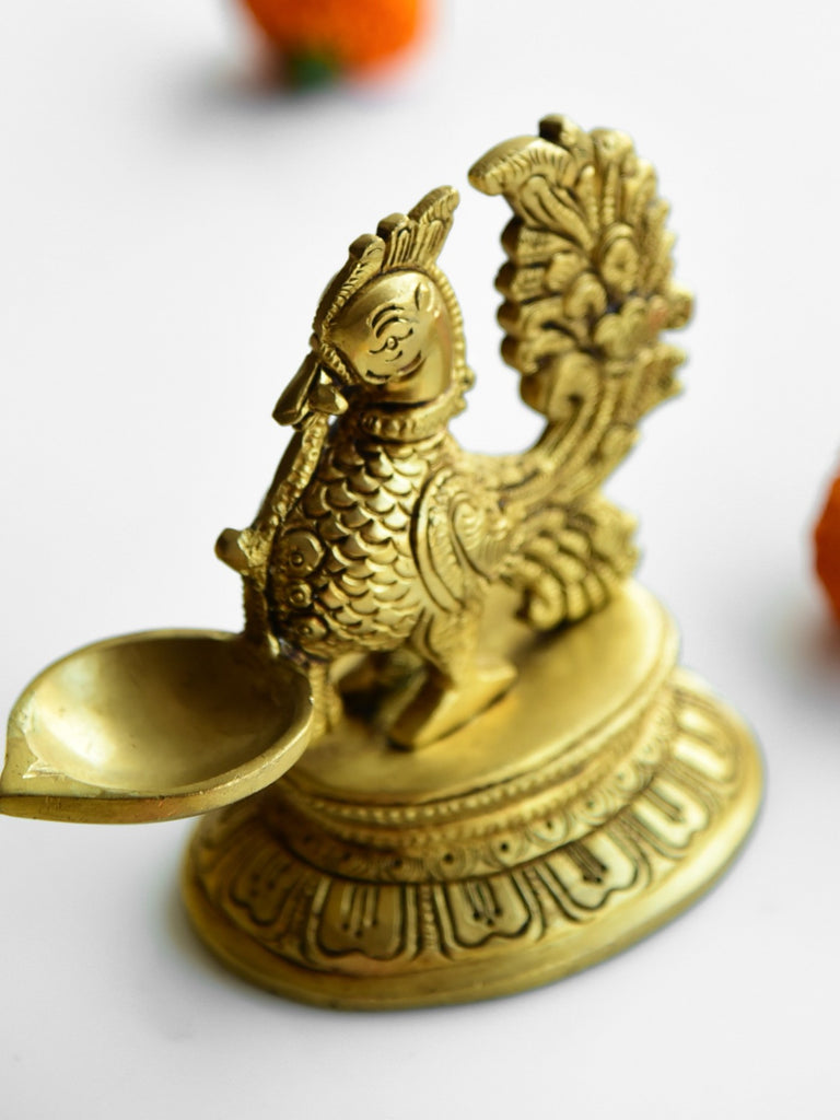 Elements of Piharwa Handcrafted Pure Brass Peacock Camphor Diya
