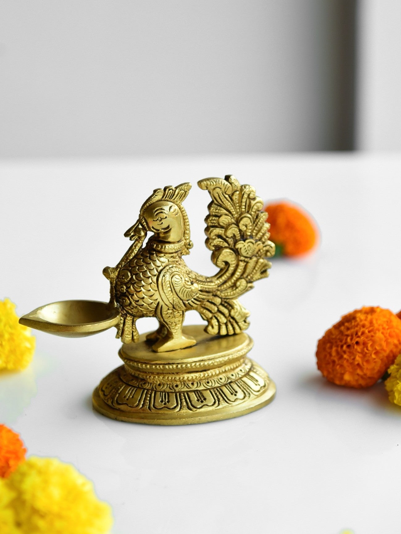 Elements of Piharwa Handcrafted Pure Brass Peacock Camphor Diya