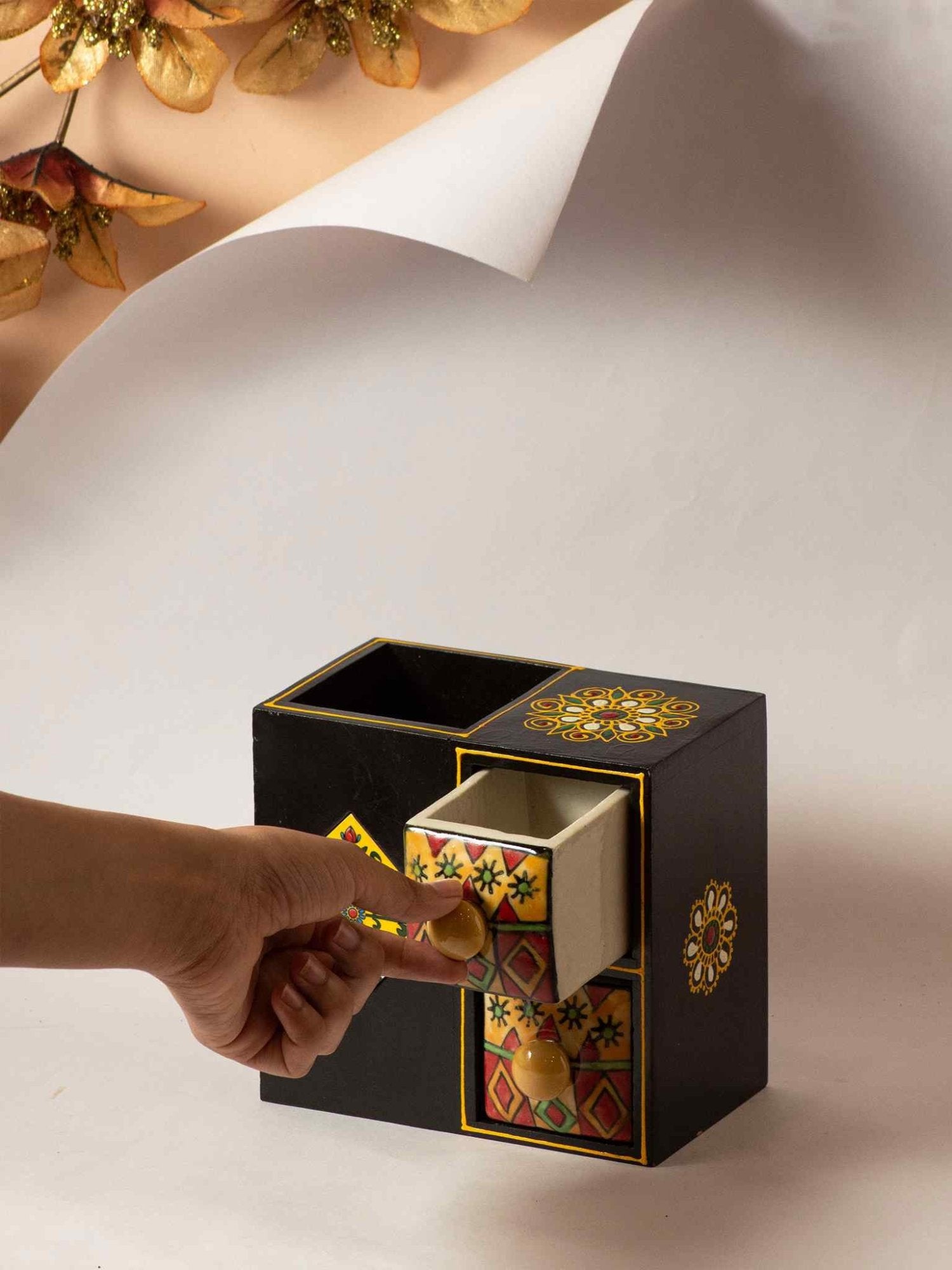 Elements of Piharwa Handpainted wooden box_pen holder & storage