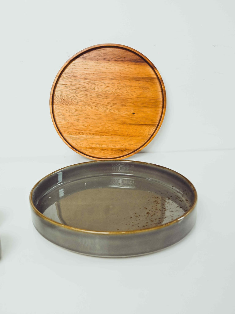 Elements of Piharwa Wooden base Dinnerware plate with two small bowl