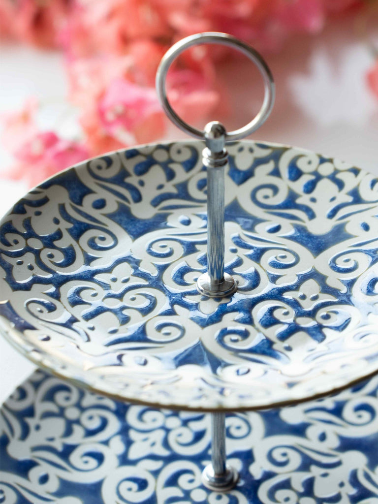 Elements of Piharwa Blue Geometric 2 Tier Porcelain Platter