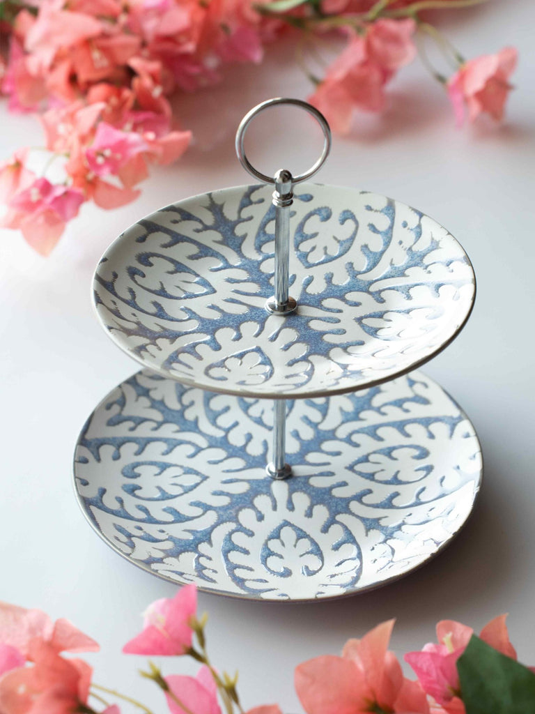 Elements of Piharwa Blue Geometric 2 Tier Porcelain Platter