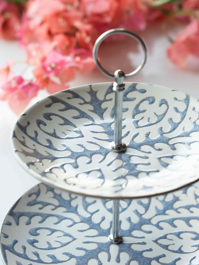 Elements of Piharwa Blue Geometric 2 Tier Porcelain Platter