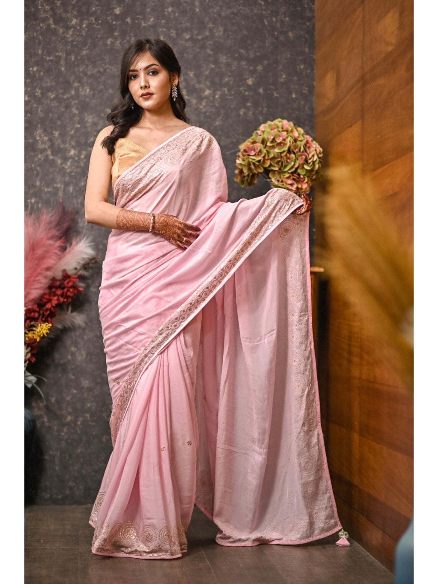 Rani Pink Organza Pita Embroidery Saree – Mahavirs