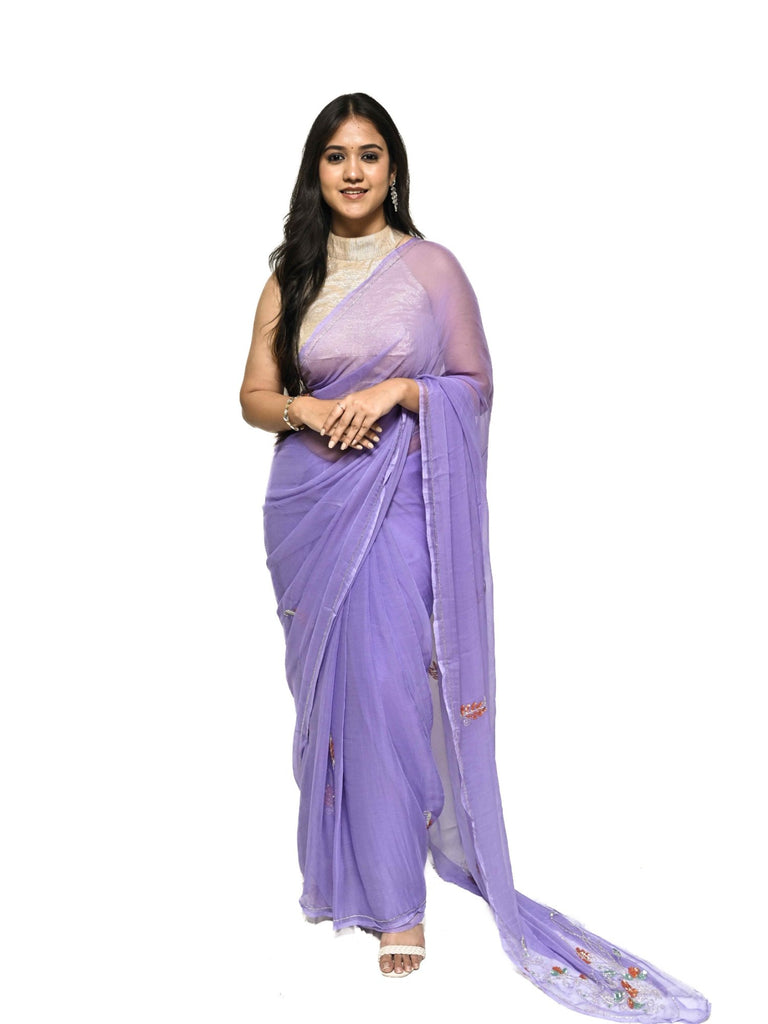 Piharwa Pure Chiffon Purple Saree With Cutdana And Sequins Work