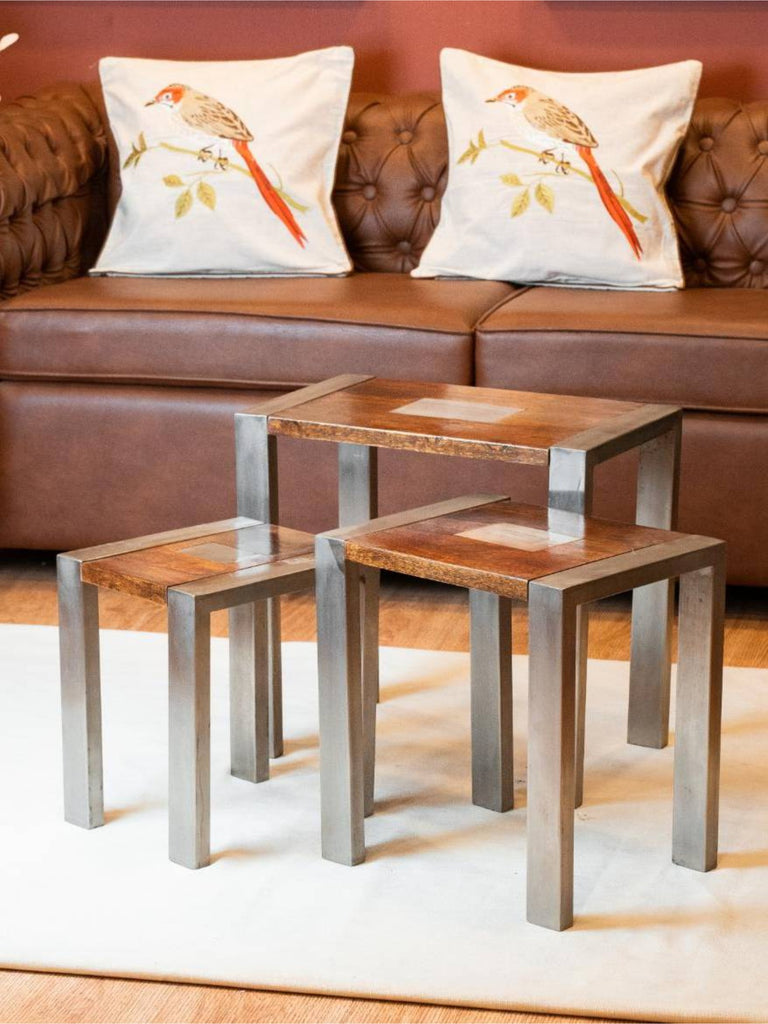 Elements of Piharwa Sheesham Wood & Steel Nesting Table (set of 3)