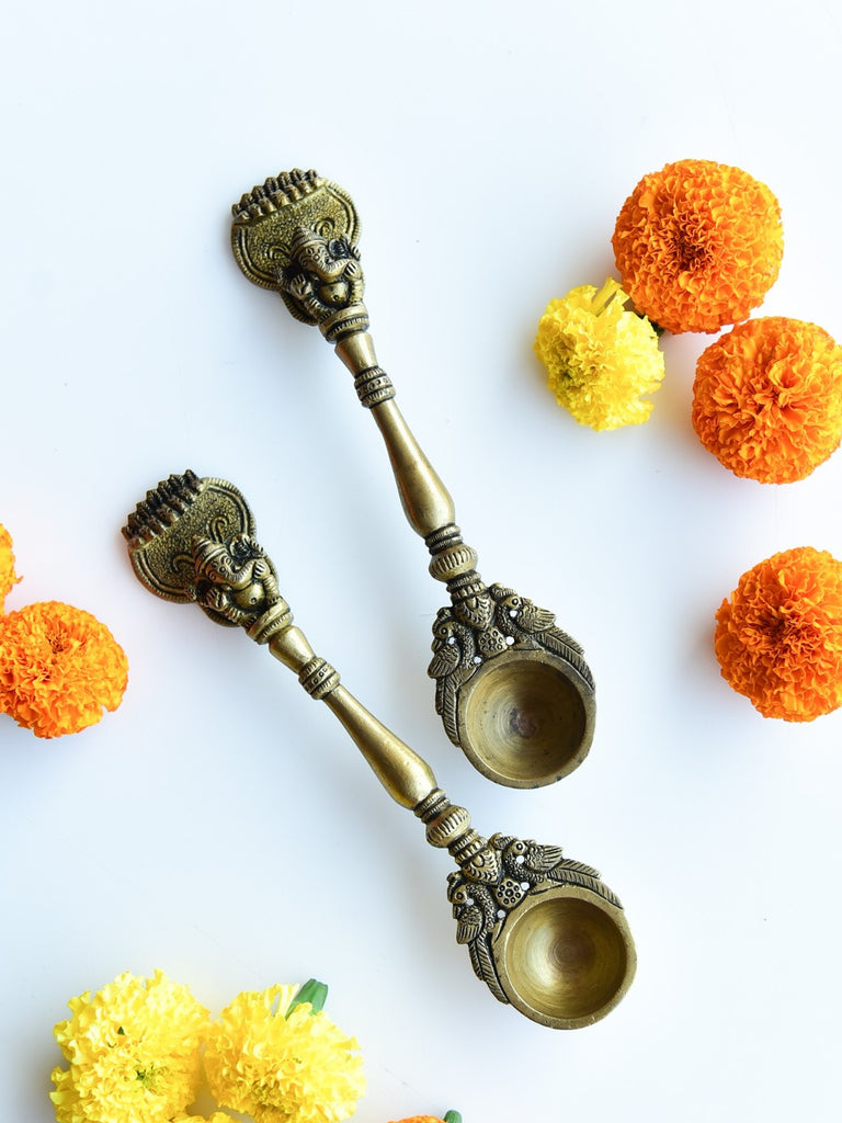 Elements of Piharwa Brass handcrafted Ganpatiji Pooja spoon (single unit)