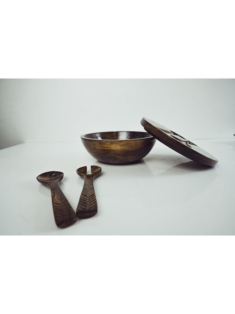 Elements of Piharwa Wooden serving bowl with wooden spoon
