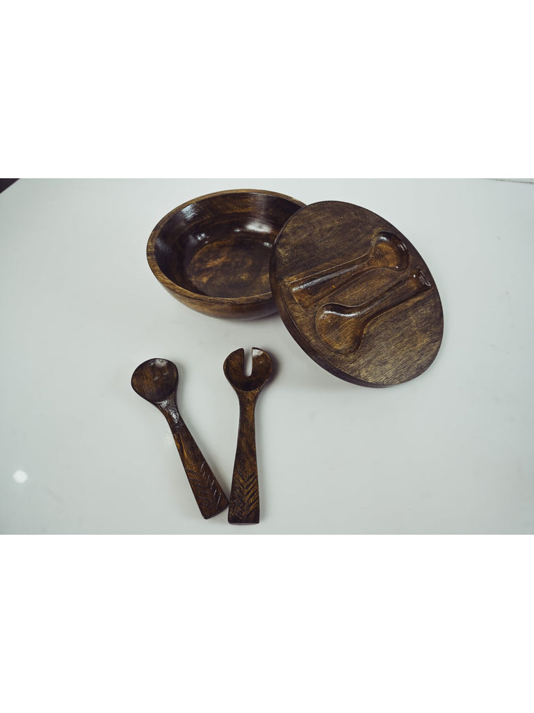 Elements of Piharwa Wooden serving bowl with wooden spoon