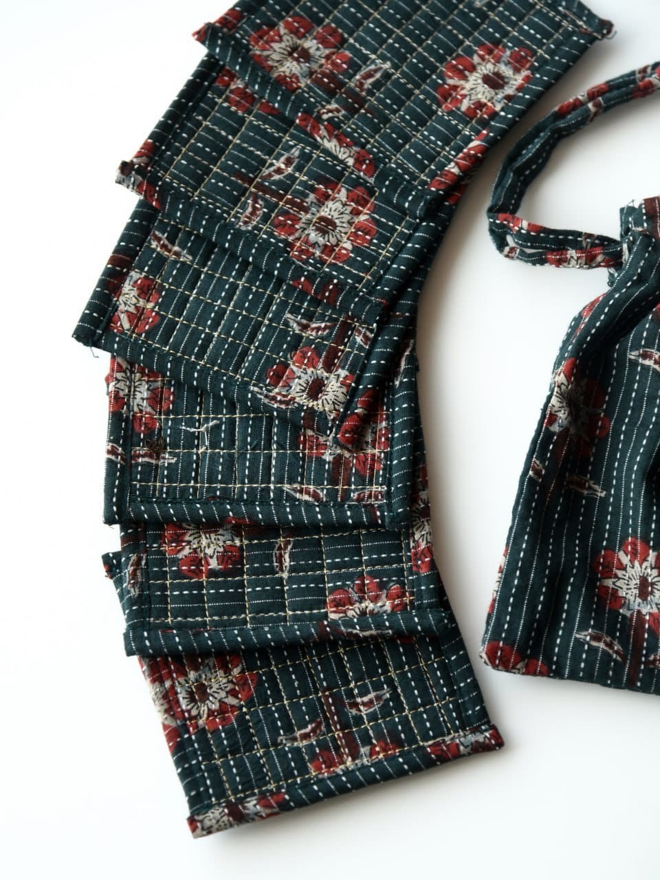 Piharwa Hand Made Fabric Coasters with Potli (Set Of 6)