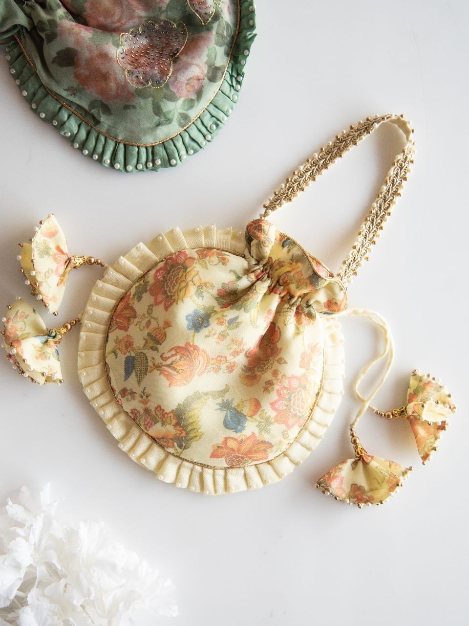 Piharwa Organza Silk Potli Bag Cream