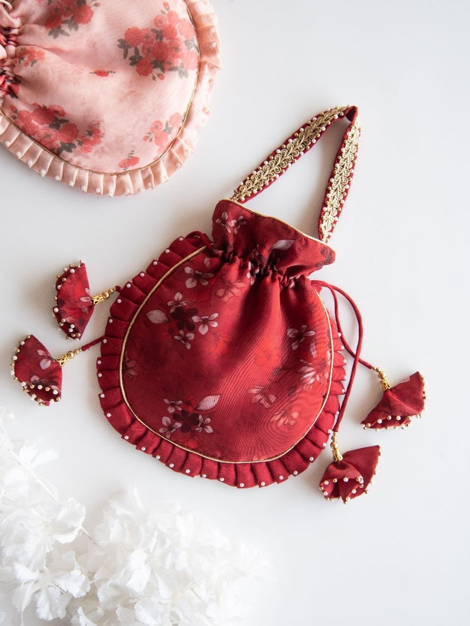 Piharwa Organza Silk Potli Bag Red