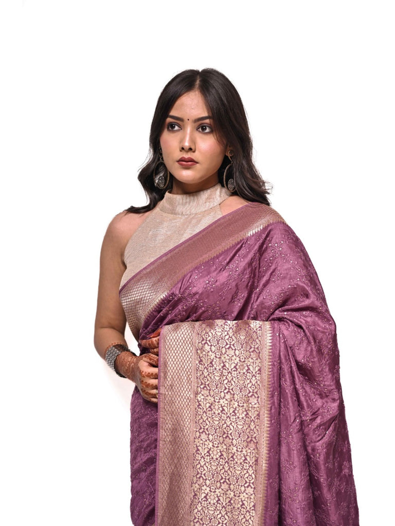 Piharwa Dola Silk Purple Saree With Ready Made Blouse