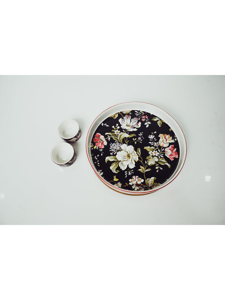 Elements of Piharwa Flower printed Dinnerware plate with two small bowl