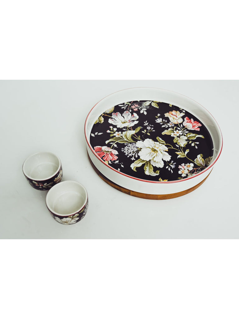 Elements of Piharwa Flower printed Dinnerware plate with two small bowl