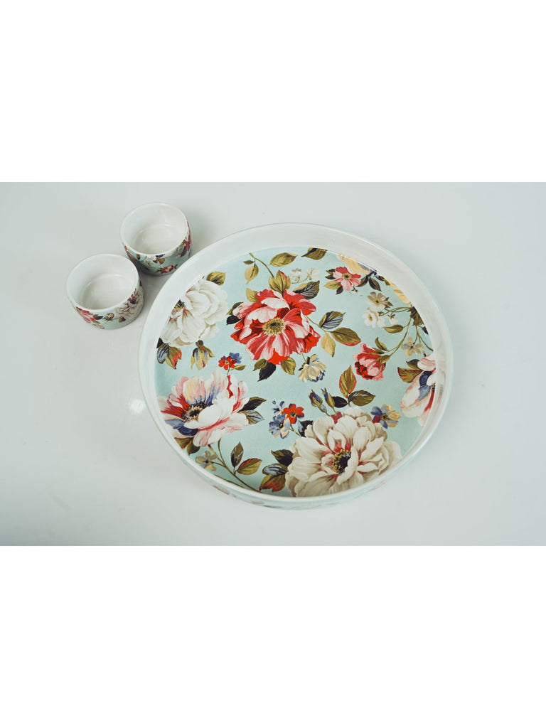 Elements of Piharwa Flower printed Dinnerware plate with two small bowl