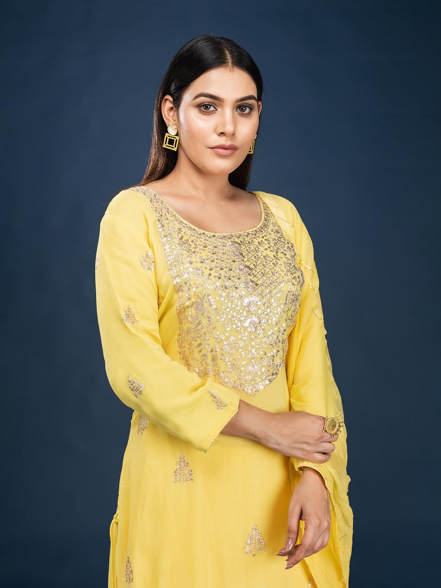 Piharwa Georgette Chifforn Suit with Plazo and Dupatta