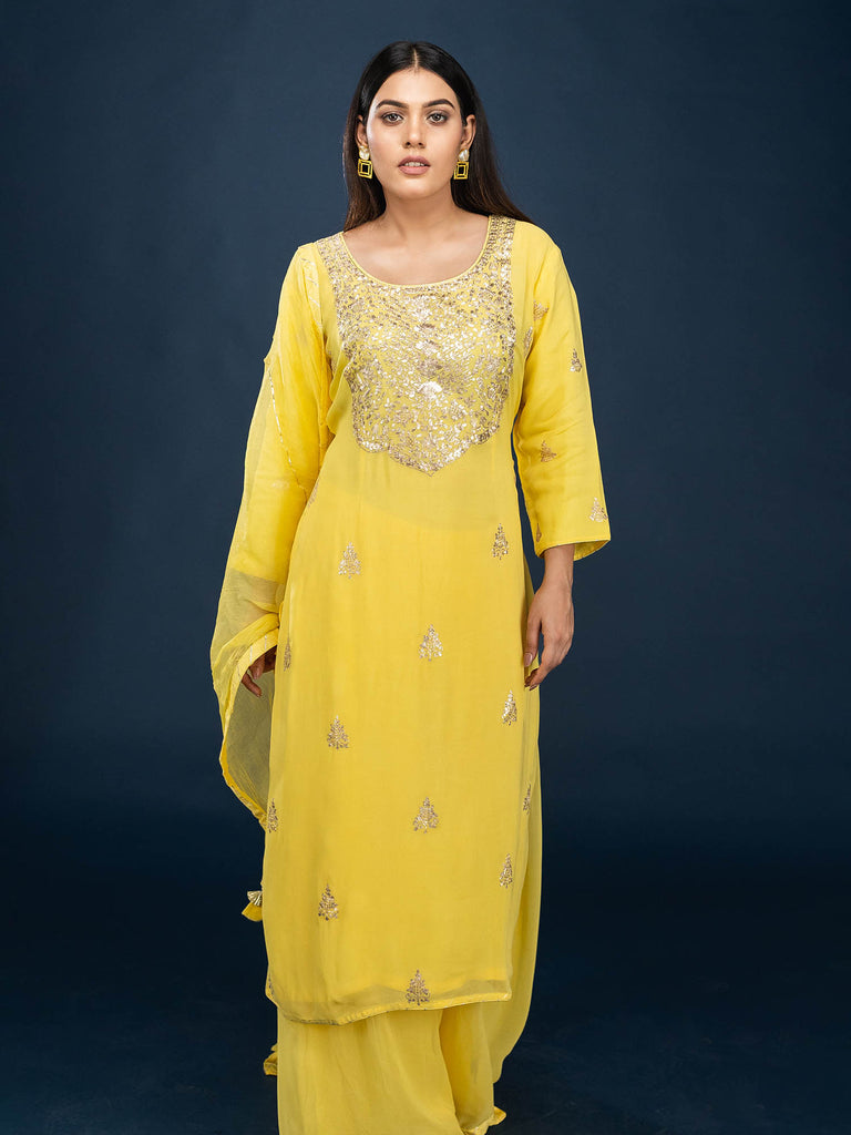 Piharwa Georgette Chifforn Suit with Plazo and Dupatta