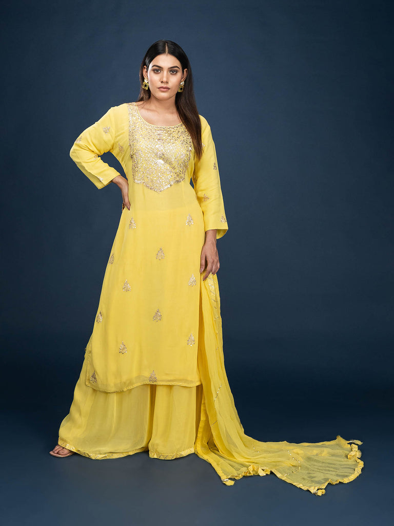 Piharwa Georgette Chifforn Suit with Plazo and Dupatta