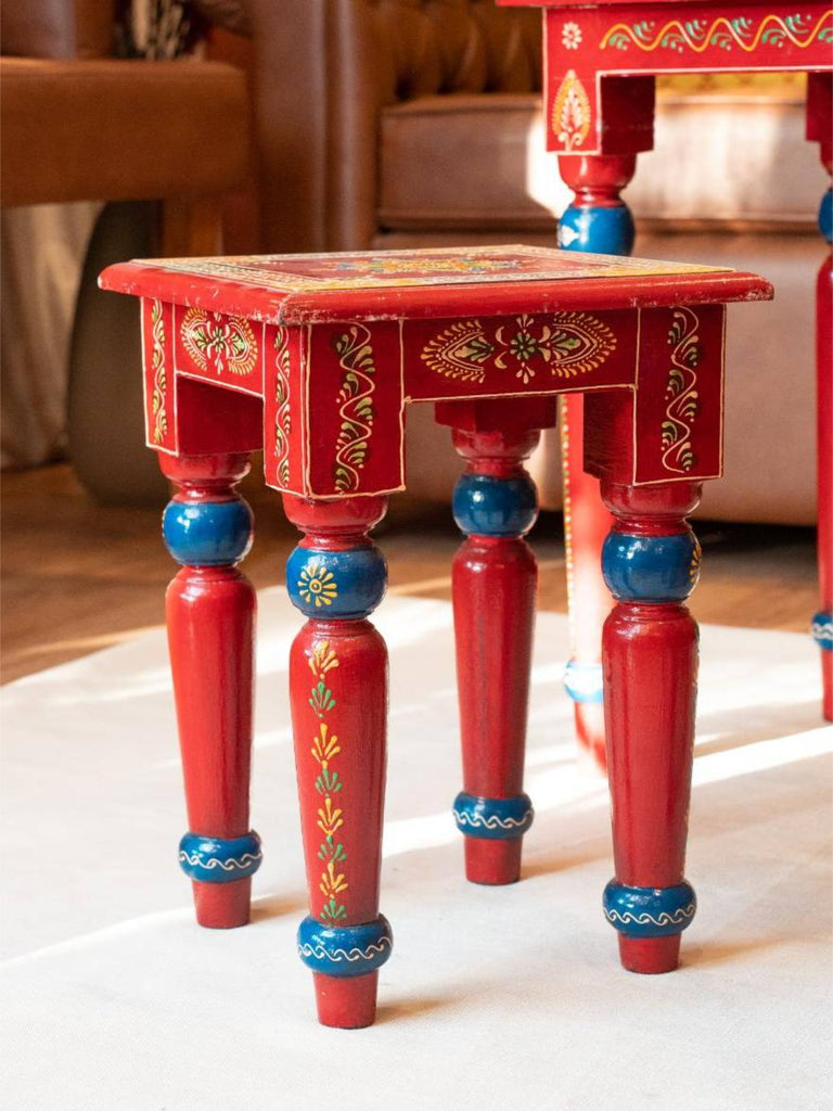 Elements of Piharwa Wooden hand painted nested table (set of 3)