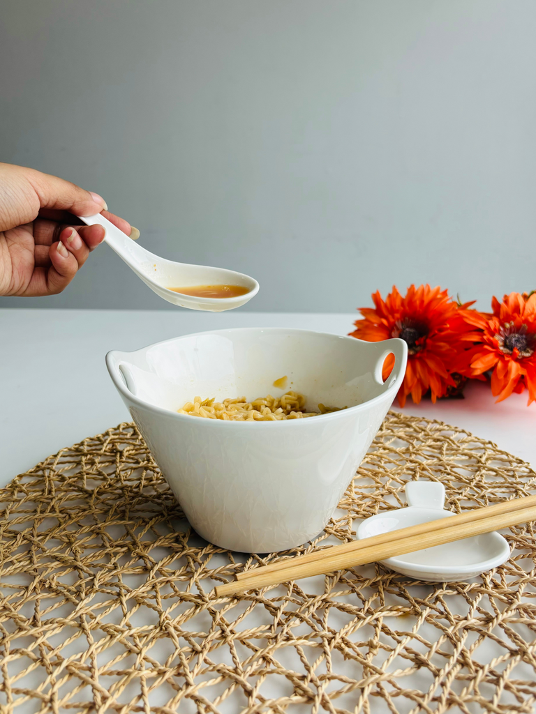 Elements of Piharwa Ceramic Noodle Bowl with Chopstick and Spoon