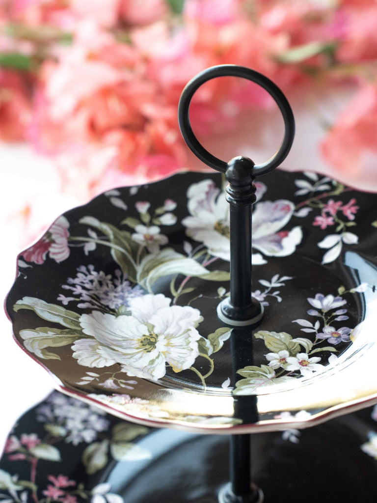 Elements of Piharwa Black Floral 2 Tier Porcelain Platter