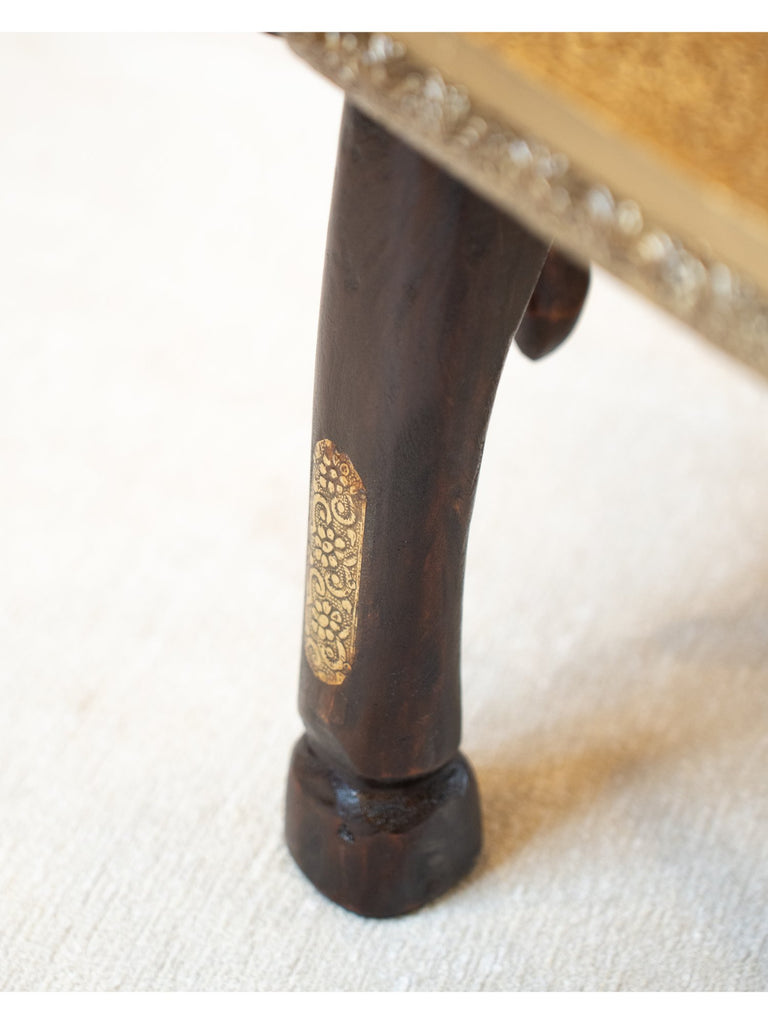 Elements of Piharwa Brass engraved mango wood elephant stool