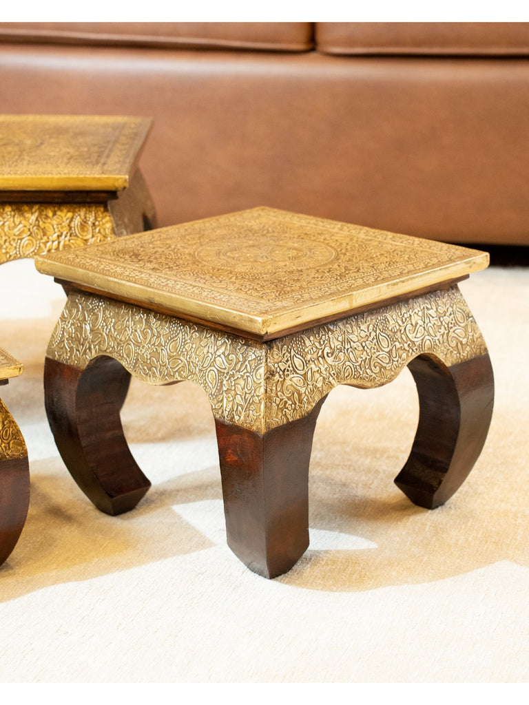 Elements of Piharwa Brass engraved traditional stools - (set of 3)