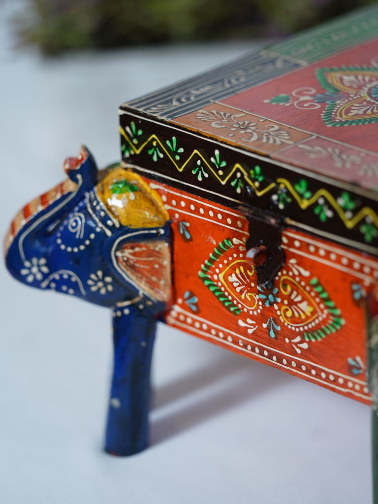 Elements of Piharwa Colorful Four Face Elephant Wooden Box with Legs