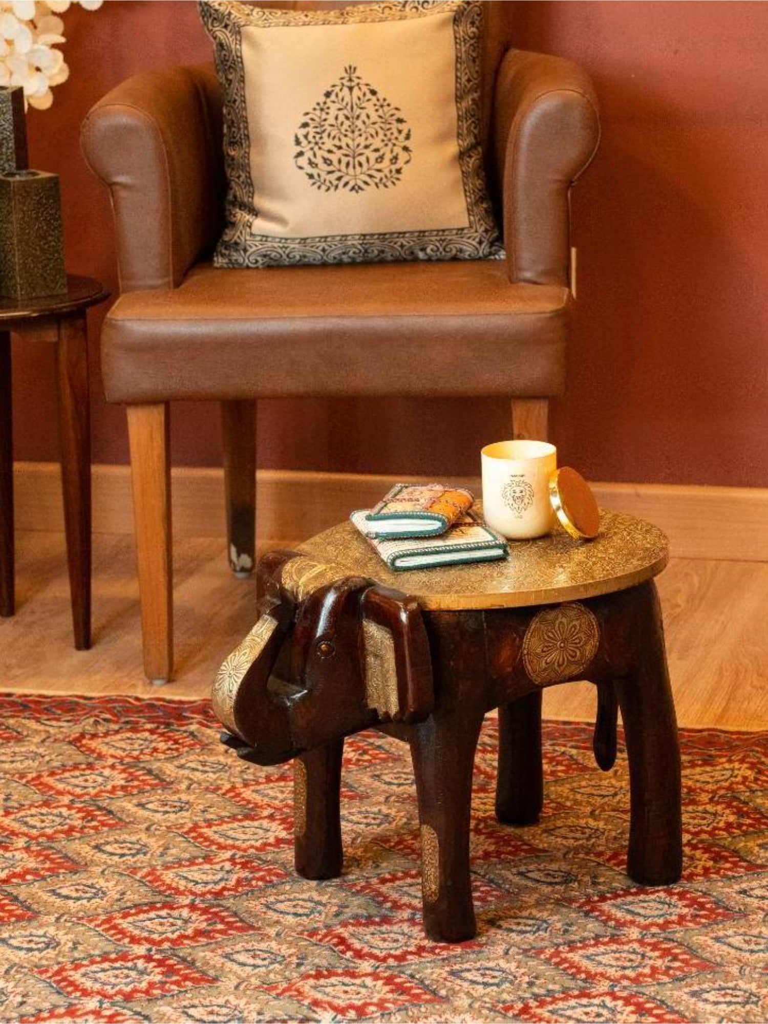Elements of Piharwa Wooden Elephant stool Brass fitted