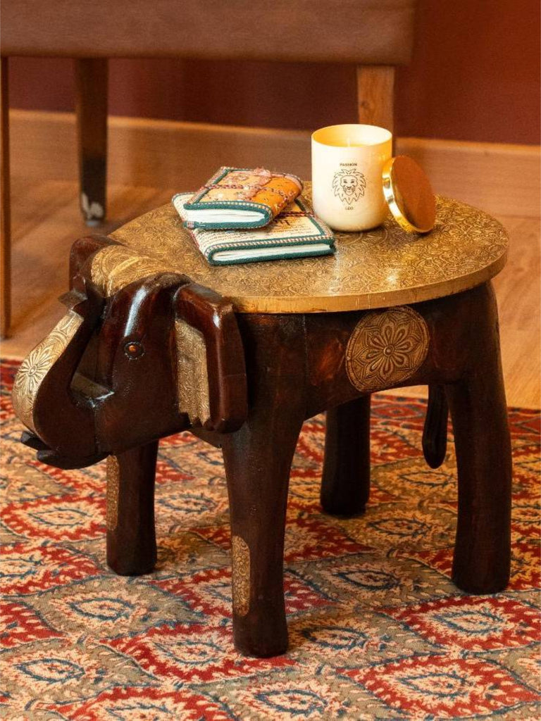 Elements of Piharwa Wooden Elephant stool Brass fitted