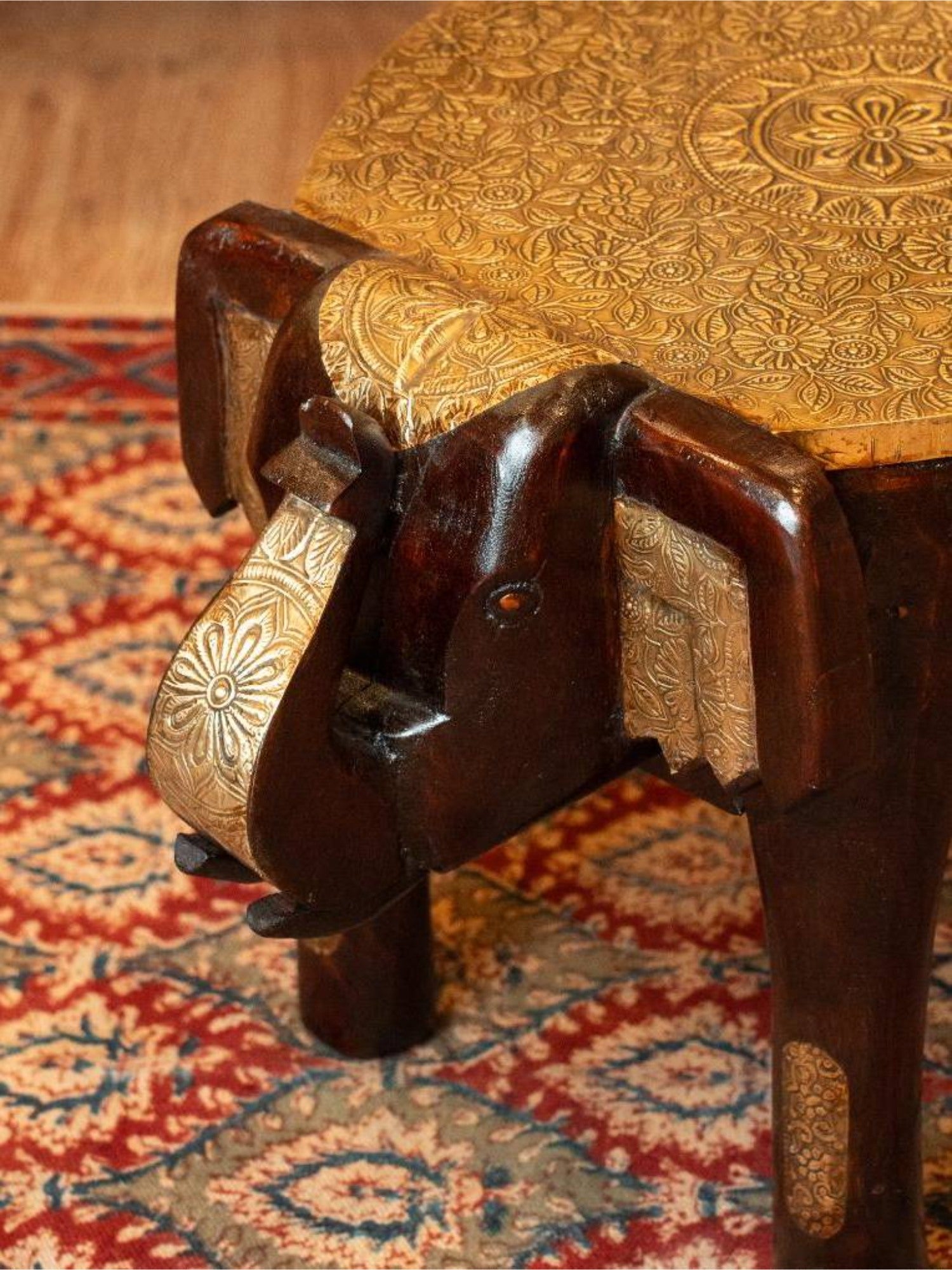 Elements of Piharwa Wooden Elephant stool Brass fitted